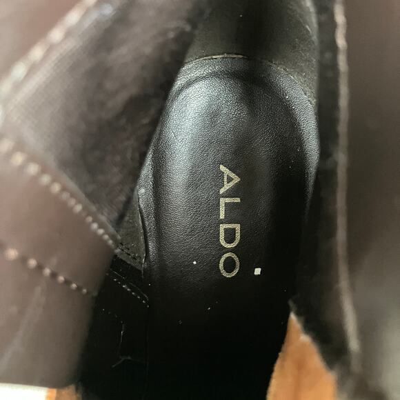 Aldo Suede Boots 8.5 Tan Leather Zipper Ankle Chunky Heel Western Boho Casual - Picture 13 of 14